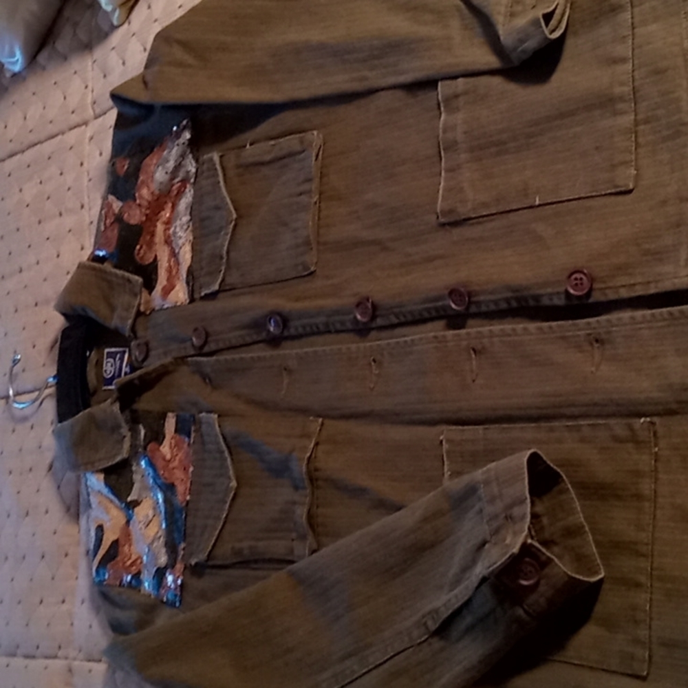 Women's Green Sequin Cambo Top/Jacket